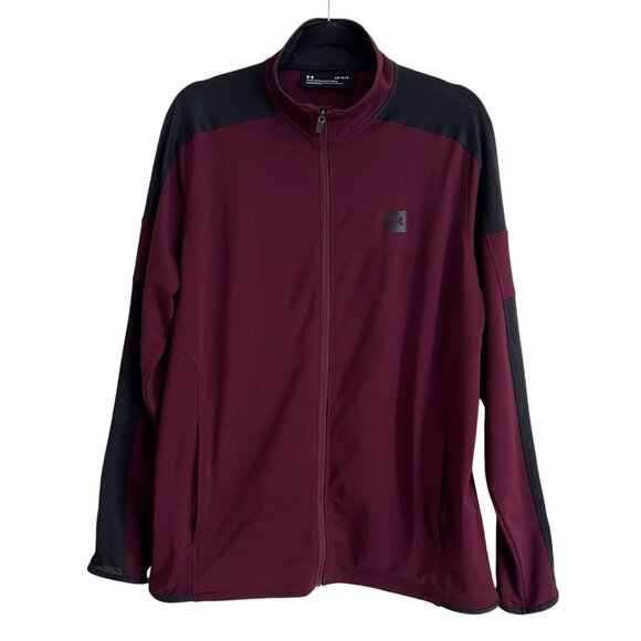 Under Armour Fitted Performance Jacket Full Zip Large Burgundy Mesh Sleeves - Picture 1 of 15